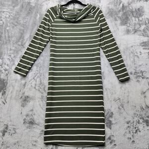 Capella Dress Womens L Green White Striped Cowl Neck Long Sleeve Bodycon Midi